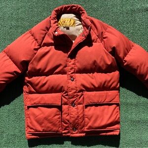Vintage 70’s Camel Goose Down Burnt Orange Snap Puffer Jacket Men’s Size Small
